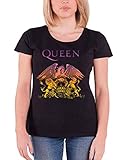 Queen T Shirt Gradient Crest Band Logo Nue offiziell Damen Skinny Fit, schwarz, 2XL