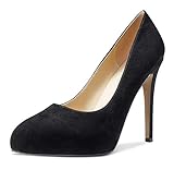 CASTAMERE Damen Sky-High-Heels, Plateausohle, sexy Pumps, Slipper, Stilettos, 12 cm Absatz, Bürokleid, schwarze Velourslederoptik, 39 EU