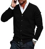 Gemijacka Herren Strickjacke V Ausschnitt Kragenlos Cardigan Gestrickt Hemd Jacke Leicht Übergangsjacke Schwarz M