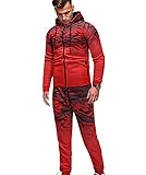 Herren Trainingsanzug Set Oversized Sweatshirt Herren Langarm Jogginganzug 13D Farbverlauf Druck Reißverschluss Hip Hop Anzug Herren Casual Jogginghose Plus Size Herren Trainingsanzug Rot XXL