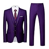 MOGU 3-teiliger Anzug für Herren, schmale Passform, einfarbig, Smoking für Hochzeit, Abschlussball, violett, 48