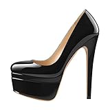 Only maker Damen Doppel- Plateau Pumps High Heels mit Elegantem Stiletto Absatz Schwarz Lack 41 EU