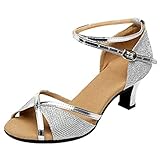 Celucke Tanzschuhe Damen Strass Latein Tanzen Square Dance Sandalen Bühnenschuhe Blockabsatz Pumps Glänzend Mode Brautschuhe Niedrige Absätze Party Schuhe Abendschuhe Frauen Hochzeitsschuhe 35-41