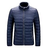PANBOB Steppjacke Herren Regular Fit Stehkragen Einfarbig Reißverschluss Jacke Herren Herbst Winter Warm Komfortabel Daunenjacke Herren Mode Sport Lassig Winddichte Jacke Herren CT-Navy XL