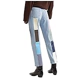 Trend Retro Patchwork Jeanshose Damen Streetwear Vintage Straight Jeans Hose Knöpfe Gerade Jeanshose Mode Patchwork Pants Retro Weites Bein Denim Hosen Bootcut Schlagjeans Hip Hop F