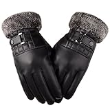 FENXIXI Winterhandschuhe Schwarz Herren Lederhandschuhe Touchscreen PU-Leder Fell Warm Dicke Fahren Herren Handschuhe Herbst Winter (Farbe: Schwarz, Größe: Einheitsgröße)