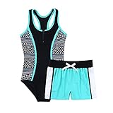 Agoky Mädchen Tankini Set mit Shorts und Rock 3 PCS Badeanzug Oberteile Tank Top Baderock Badeslip zum Schwimmen Schwimmanzug in Lila gr. 98-164 Minzgrün 158-164