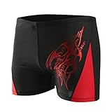 Celucke Herren Badehose Sommer Schwimmhose Mit Kordelzug und Coole Print, Männer Bademode Swimming Shorts Performance Boxer Stretch Schnelltrocknend (Rot,EU XL)