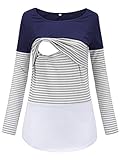 Love2Mi Damen Stillshirt Langarm Schwanger T-Shirt Umstandsshirt Nursing Tops Schwangerschafts Umstandsmode,Marineblau,XL