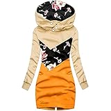Timitai Damen Lose Print Spleißen Mit Kapuze Stehkragen Tasche Langarm Pullover mit Fleece Top, Hoodies für F