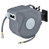 Juskys Druckluftschlauch Aufroller Pressure 20m automatisch – Schlauchaufroller ¼ Zoll mit Aufroll-Automatik – Schlauchtrommel schwenkbar Wandmontag