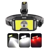 KUPRO Stirnlampe Led Lenser Wiederaufladbare 1000 Lumens Superhelle Kopflampe COB Flutlicht 5 Modi Scheinwerfer 45° verstellbarer IPX4 Wasserdicht für Radfahren Laufen Camping Ang