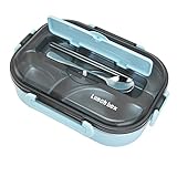 Thermo-Lunchbox, versiegelte Lunchbox 4 Sicherheitssiegel 1,3 L herausnehmbar für die Schule für Reisen und andere Situationen(Blau [Essstäbchen und Löffel senden])