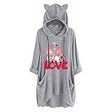 BIKETAFUWY Valentinstag Kleid Damen Langarm Valentinstag Muster Hoodie Mit Taschen Top Kleid Lang Sweatshirt Teenager Mädchen Sweatkleid Frauen Minik
