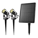 BOLD LED-Spots-Strahler Solarleuchten für Außen/Garten - 2er Pack (warmweiß | Wechselbarer Li-Ion Akku | Erdspieße aus Metall | Wasserdicht IP65 | 2x 70 Lumen | bis zu 12 Std. Laufzeit) - 19202