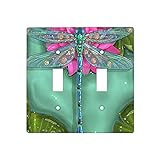 ZORIN Doppel-Kipp-Wandplatte, Libelle, Blume, Lotusblatt, 2-Gang-Lichtschalter-Abdeckungen, Kunstplatten, 11,4 x 11,4