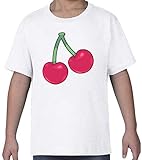 Cherry Berry Cartoon Vector Graphic Weiß Kids Crew Neck T-Shirt L
