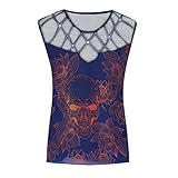 SHZFGUI Damen Sommer Sexy Ärmellos Strass Rundhalsausschnitt Mesh Slim Print Tops für Street W