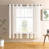 CUTEWIND Transparente Gardinen Wohnzimmer - 2er Set Voile Vorhänge Weiss Stores Gardinen Wohnzimmer Modern Ösenvorhang, H 145 x B 140 cm S