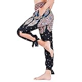 Lofbaz Yoga Haremshose mit hoher Taille für Boho Jogger-Kleidung für Damen mit Taschen Lässige Liegen Sommer Reise Kleidung Floral 5 Schwarz M
