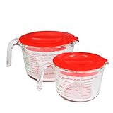 Doonmi - 2 Pack Premium Glasmessbecher mit Lid（2 Becher, 4 Becher) Hitzebeständig und Mikrowellengeeignet,einfacher Handgriff, Temperaturbeständige Backbecher für zu H