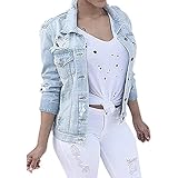 NHNKB Jeansjacke Damen Kurz Übergangsjacke Destroyed Leicht Wash Denim Jacke Oversize Jeans Jack
