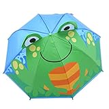 FeiliandaJJ Kinder Regenschirm Junge Mädchen Stockschirm Cartoon 3D Tier Anti UV Windsicher Sturmfest Automatik Kinderregenschirm,Länge 60cm (Frosch(F))