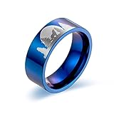 MattLxu Herren Heuling Wolf Ring, Norse Wikinger Edelstahl Mondwald Wolf Ring, Tier Wolf Schmuck 8mm, Blau, 12 (Color : Blue, Size : 12)