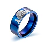 MattLxu Herren Heuling Wolf Ring, Norse Wikinger Edelstahl Mondwald Wolf Ring, Tier Wolf Schmuck 8mm, Blau, 12 (Color : Blue, Size : 12)