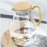 DUJUST Glaskaraffe mit Deckel 2 Liter, Wasserkrug im Modernen Diamant Design, Glaskrug mit Griff für Fruchteinsatz, Glaskanne Hitzebeständig Pitcher für Eistee/Milch/