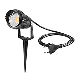 LemonBest® 5W LED Gartenstrahler Lawn Licht Garten Scheinwerfer mit Erdspieß für den Außenbereich, IP65, AC 85-245V, EU Stecker (Warm weiß)