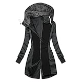 Mymyguoe Winterjacke Damen Windbreaker Taschen Halloween Pullover Mode Kapuzenpullover Einfarbig ÜBergangsjacke Dicker Warm Longsweatjacken Wintermantel Herbstmantel Reissverschluss ​Winterpark