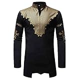 MILAX Herren Mittelalter Hemd mit Stehkragen Gothic Steampunk Robe Vintage Bedruckte Herrenjacke Slim Fit Tops Unregelmäßiges Hemd Elegant Lang