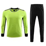 Torwart-Fußball-Trikot Gepolstertes Uniform Antikollisions Torwart Bekleidung Lange Hose Ärmel shemd und Fußball-Torwartanzug Trainingskleidung für Erwachsene und Kinder Y,Green,24