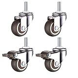 4 Rollen für Möbel M8x38mm mit Gewinde 25mm Weichgummi TPE Gewinde Mini Rollen Möbelrollen (2 Stück mit Bremse)