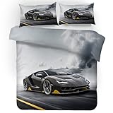 HHYT-YJ 3D Cooler Sportwagen Bettwäsche Set 2 Teilig Bettbezug 135X200 cm+1 Kissenbezug 80 x 80 cm 100% Mikrofaser Rennauto Auto Bettwäsche Jungen (SC-1,135x200cm+1x50x75cm)