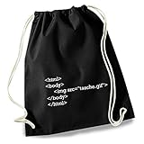 HAPPY FREAKS Turnbeutel/Stoff-Rucksack 'HTML' - Unisex-Rucksack für Konzert, Schule, Freizeit und Eink