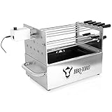 BBQ-Toro Holzkohlegrill mit elektrischem Spiessdreher | Edelstahl Grill mit Drehspiess Gestell 10 Spießen und Motor | mit Netzstecker und USB | Mangal Schaschlik | Grillspieß Drehspieß R
