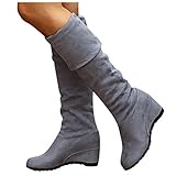 Binggong Damen Overknee Stiefel Keilabsatz Stiefeletten Frauen Bequeme Winterstiefel Schnürstiefel Frauen Rutschfeste Langschaftstiefel D