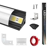 Led profil aluminium profile 1M,20-Pack,V-Form 45°, Schwarz+Milchig-weiß,Aluprofil Verdicken,Aluminiumkanäle für LED-Streifen,Mit 3M Klebstoff,Metall Befestigungs Clips,90° Eckverbinder (20x1m）Estiw