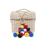 Frauen Böhmische Handtasche Sommer Strand Pompom Weibliche Strohtaschen Handgemachte Dame Casual Umhängetasche Reisewebart Korb Tote-B