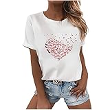 Tshirt Oberteile Damen Elegant Sommer Kurzarm Schmetterling Drucken T Shirt Weiß Damen mit Aufdruck Tee Tops Casual Basic Shirts Rundhals Teenager Mädchen Frauen Hemdbluse Sport Tshirt Damen F