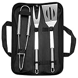 Errum Grillbesteck Set 3pcs Grillwerkzeug-Set mit Grillzange Grillwender Fleischgabel, Edelstahl BBQ Tools Sets mit Aufbewahrungstasche Grillen Kochwerkzeug Kit Grillzubehö