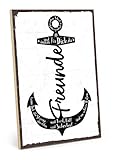 TypeStoff Holzschild mit Spruch – Freunde SIND EIN Hafen – im Vintage-Look mit Zitat als Geschenk und Dekoration zum Thema Freundschaft (19,5 x 28,2 cm)