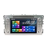 SWTNVIN Autoradio Stereo Navi Fits für Ford Mondeo Focus S-Max C-Max Galaxy 7 Zoll HD Touch Screen GPS Doppel DIN Haupteinheit unterstützt USB SD FM RDS Video Bluetooth SWC DVD CD Player (Silber09)