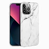 E-Lush Marmor Hülle für iPhone 13 Pro, Matt Weich Silikon TPU Handyhülle Ultra Dünn Schutzhülle Flexible Stoßfest Marble Case für iPhone 13 Pro, Weiß