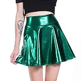 JiJiRuDU Rock Damen Metallic Plisseerock Club Outfits Frauen Glänzende Schlauchrock Knielang Kanerval Bekleidung Metallischer Faltenrock High W