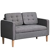 HOMCOM 2-Sitzer Sofa Stoffsofa Doppelsofa abnehmbar mit Kissen Gummiholz Baumwoll Grau 117 x 62 x 78