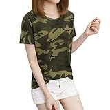 T-shirt Oberteile Damen Rundhalsausschnitt Elegant Oversized Tarndruck Kurzarm-T-Shirt Straßenmode Basic Blusenoberteile Teenager Mädchen Hemd Sommerbluse Blusen & Tunik