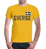 buXsbaum Herren T-Shirt Schweden | Sverige Sweden Suede Suecia Europa | Ländershirt Fanshirt | L, Gelb